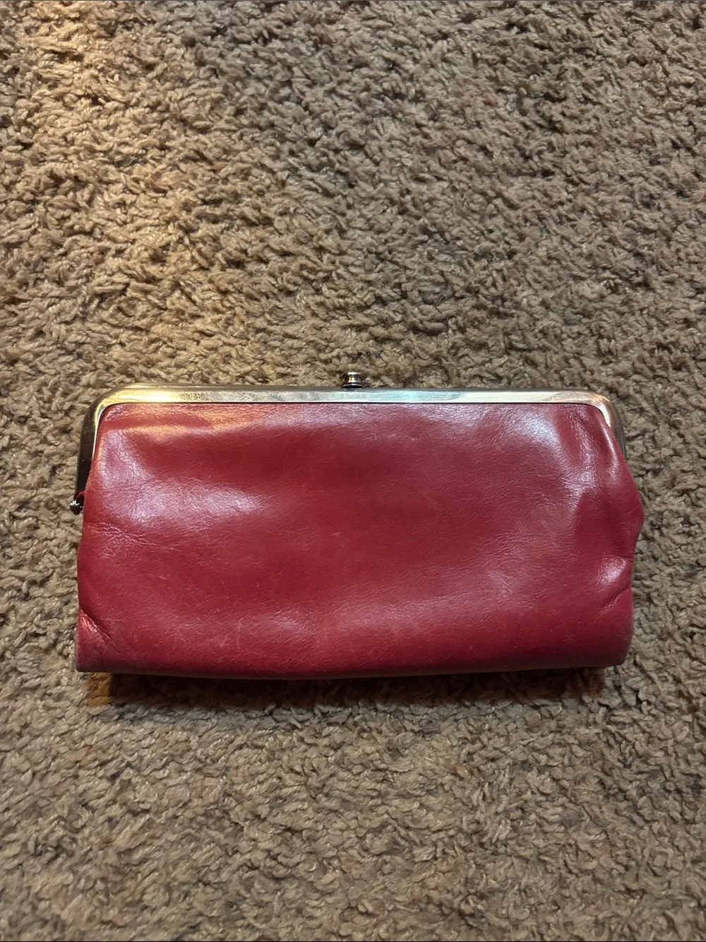 HOBO Red Leather Frame Clutch with Metal Kiss-Lock